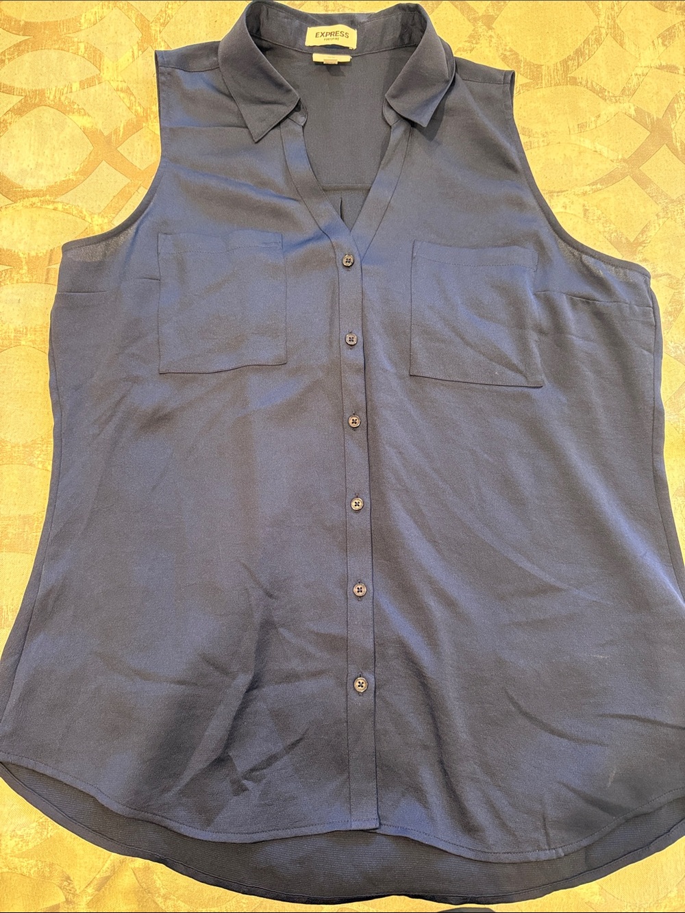 Express Navy Sleeveless Button-Front Shirt